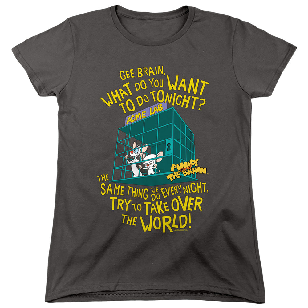 Pinky And The Brain The World Womens T Shirt Charcoal Officially Licensed