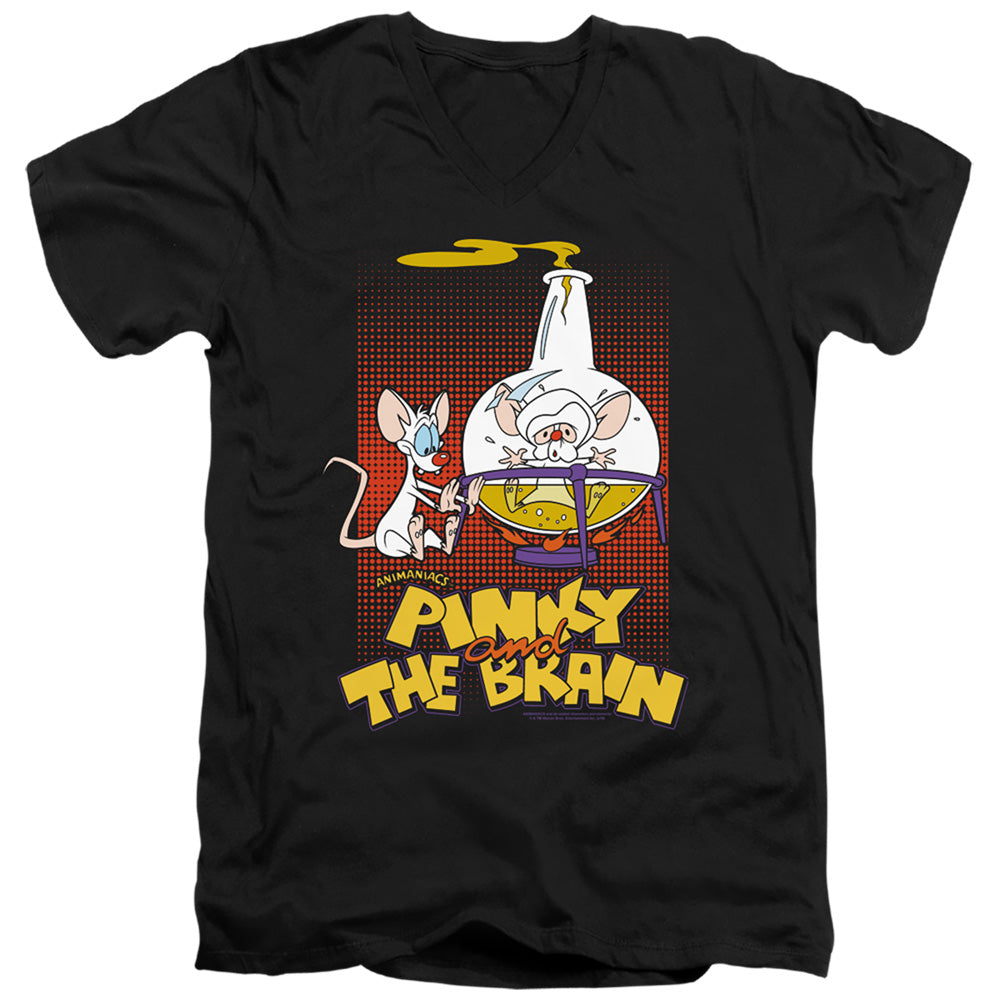 Pinky And The Brain Lab Flask Mens Slim Fit V-Neck T Shirt Black Officially Licensed