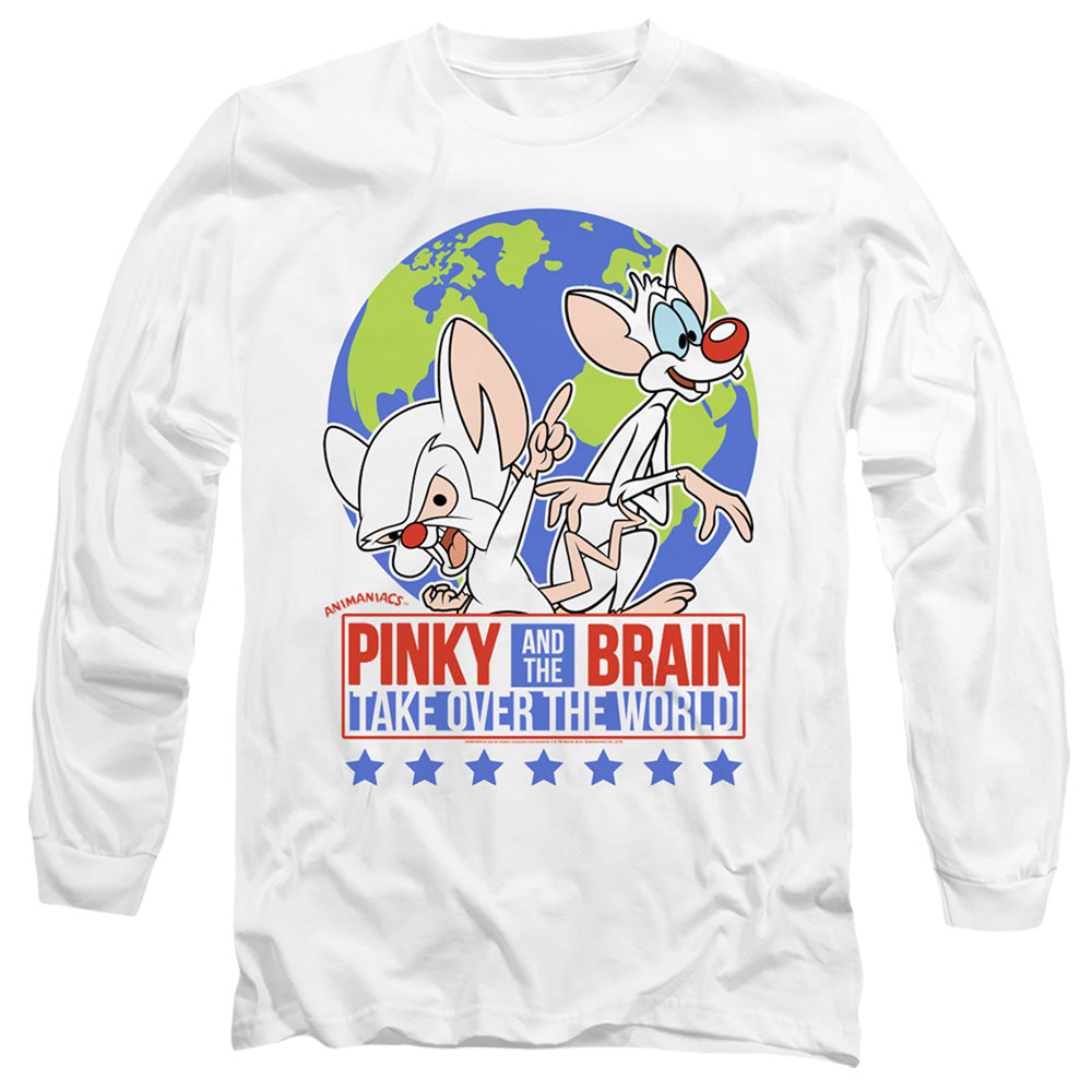 Pinky And The Brain Campaign Mens Long Sleeve Shirt White Officially Licensed