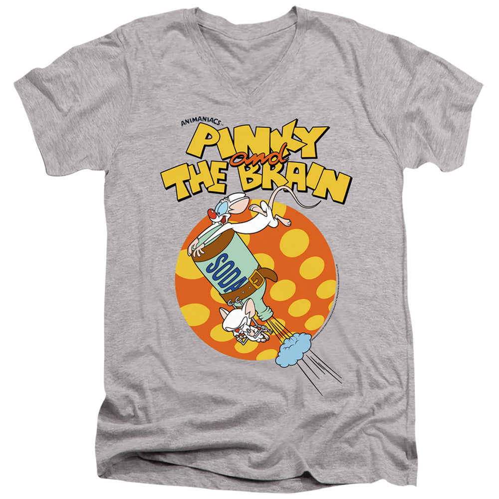 Pinky And The Brain Soda Mens Slim Fit V-Neck T Shirt Athletic Heather Officially Licensed
