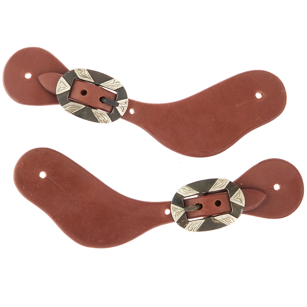 Ladies Youth Oiled Dove Wing Spur Straps With Oval Silver Bar Buckles