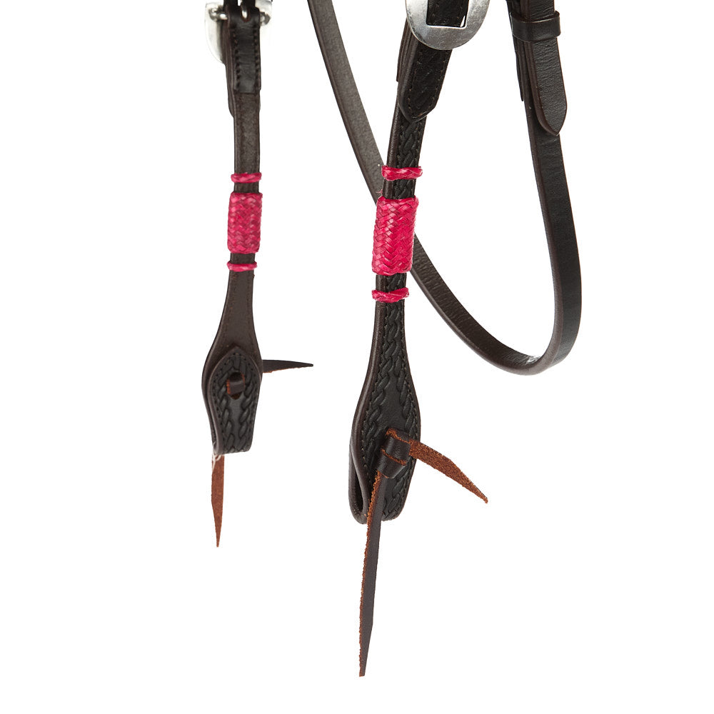 Hot Pink Rawhide Rope Tooled Browband Headstall