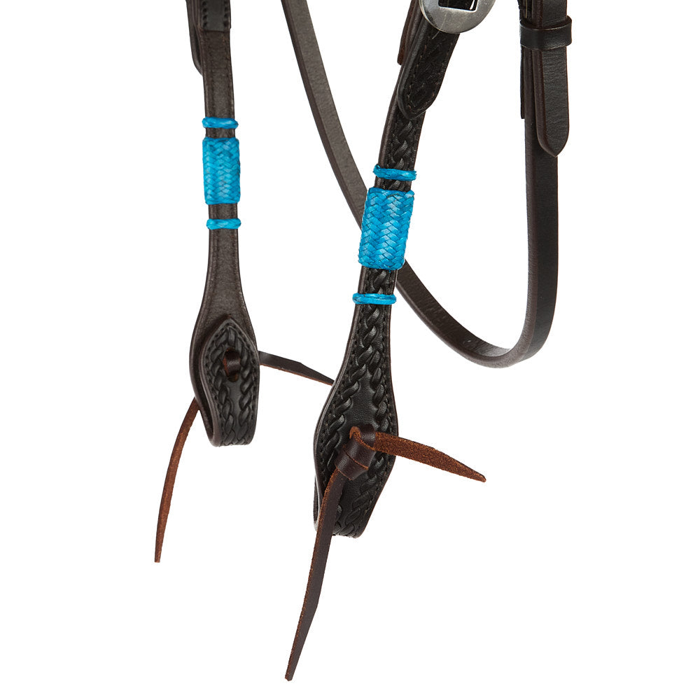 Turquoise Rawhide Rope Tooled Browband Headstall
