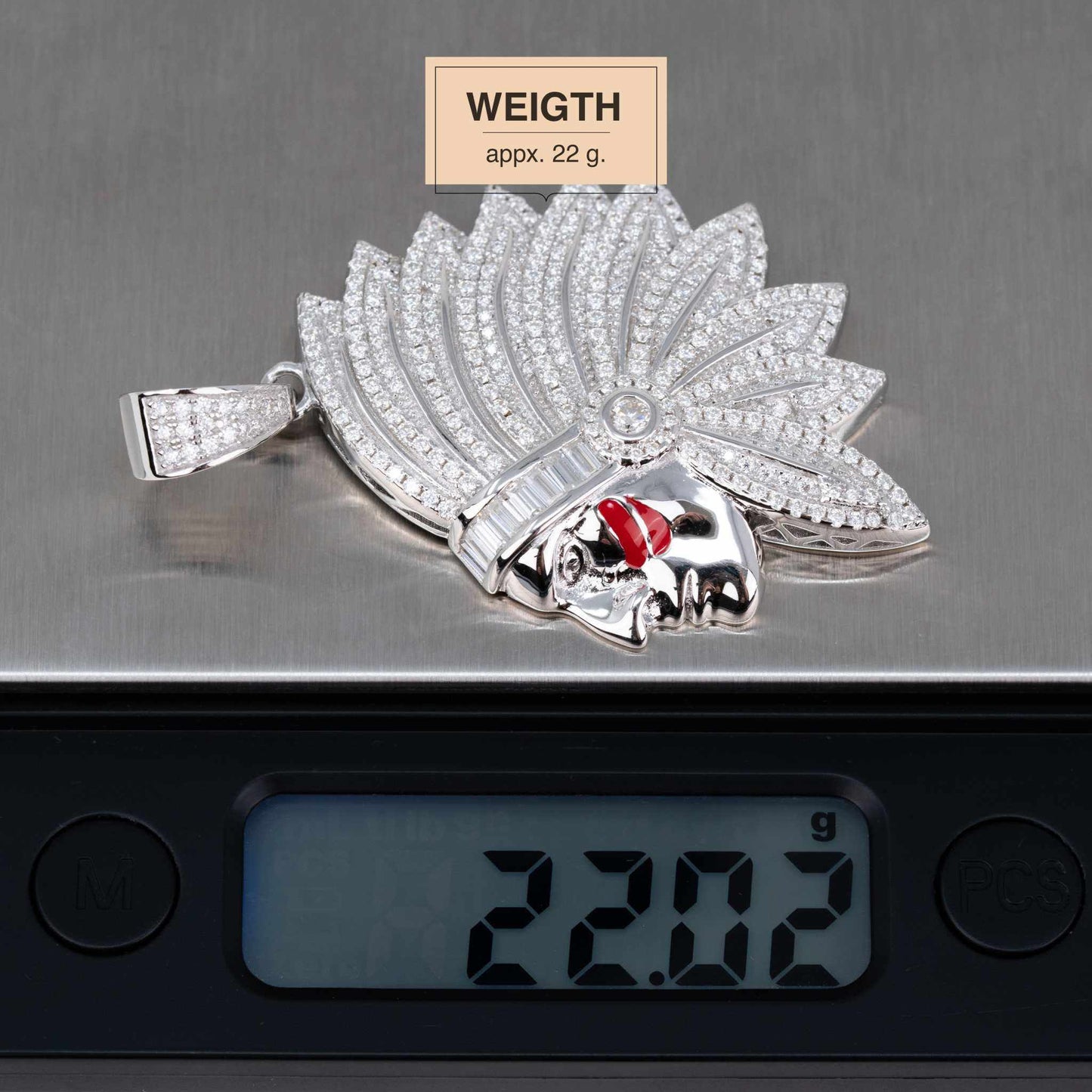 Native American Indian Chef Moissanite Pendant 925 Sterling Silver