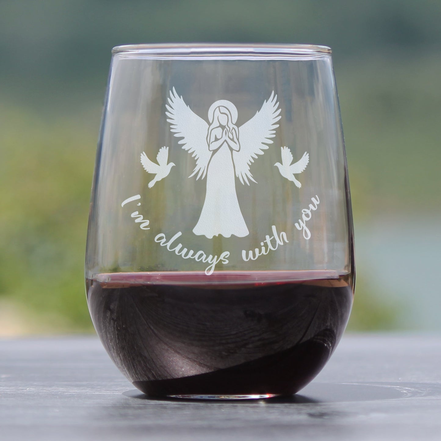 Always With You - Angel - Stemless Wine Glass Gift - Sympathy Memorial Gifts for Bereavement Loss - Large 17 Ounce