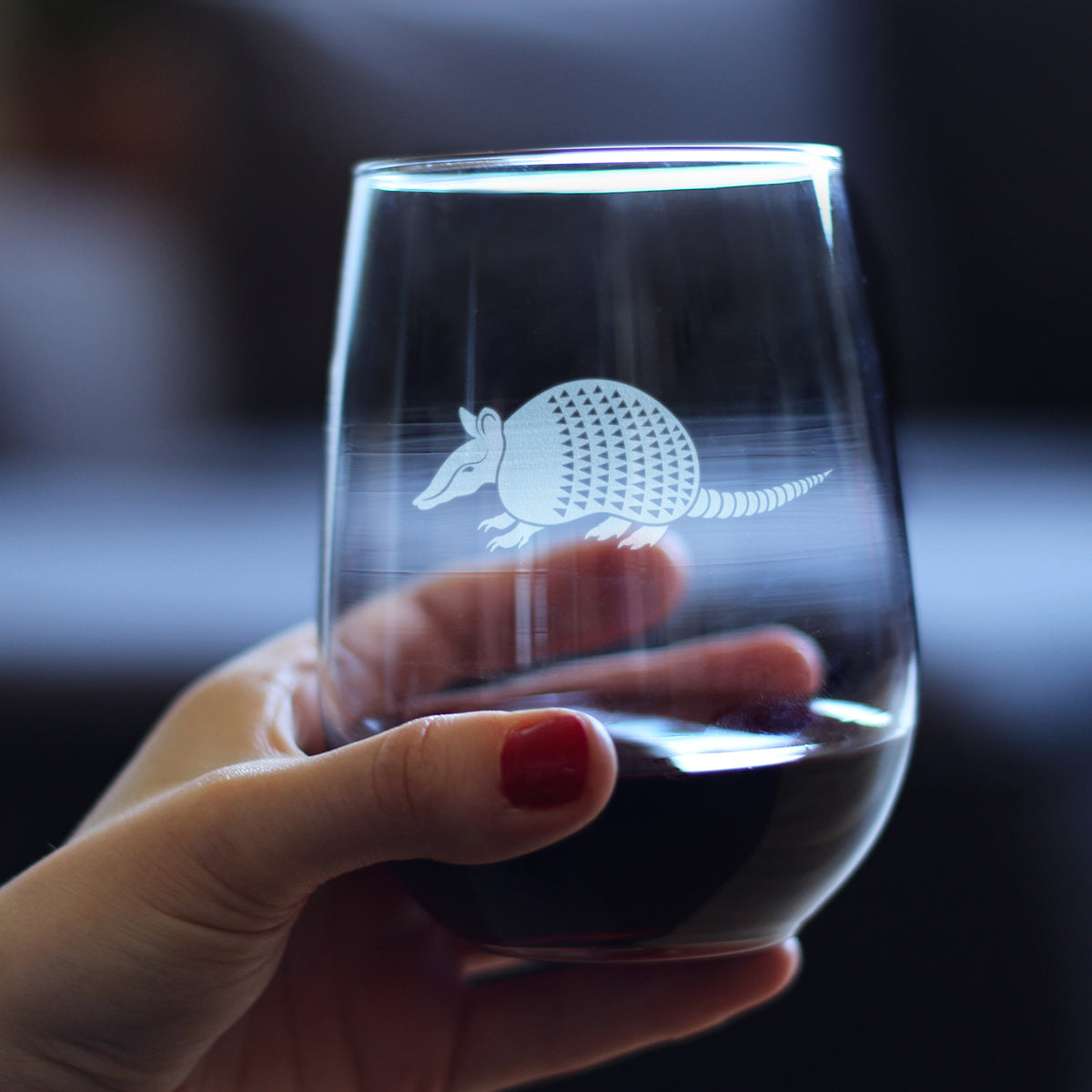 Armadillo Engraved Stemless Wine Glass Texas Gifts and Souvenirs Large Wine Glasses - 17 oz
