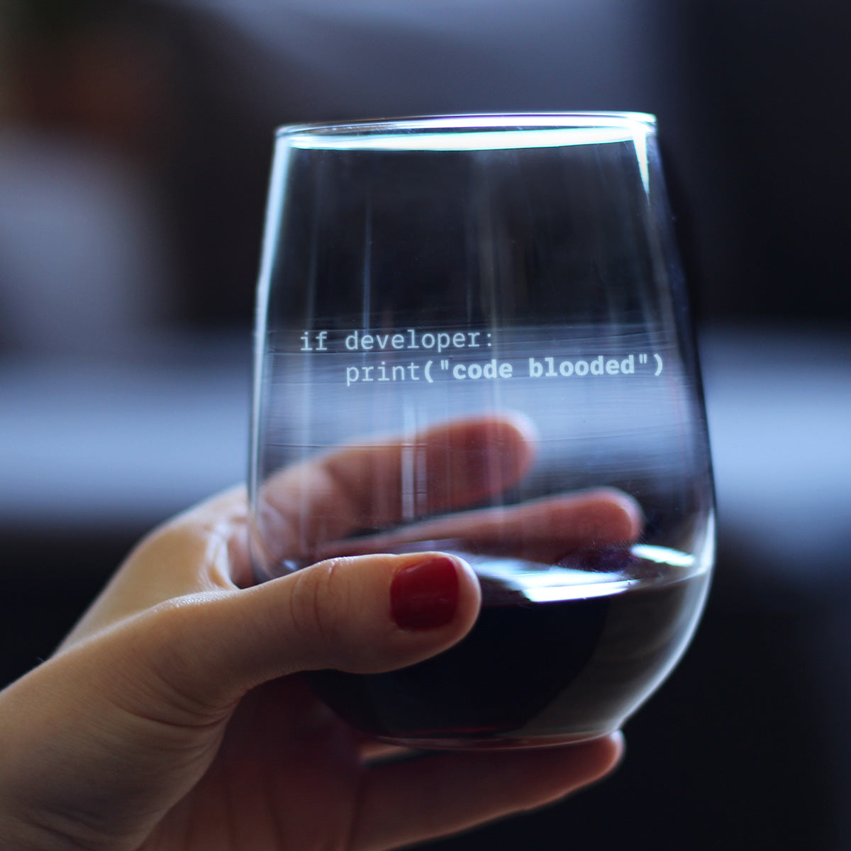 Code Blooded Engraved Stemless Wine Glass Gifts for Programmer, Coder & Computer Geeks Large Wine Glasses - 17 oz