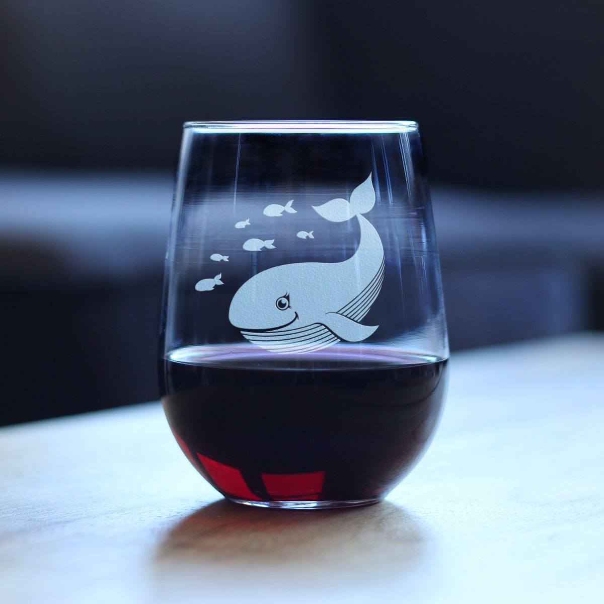 Cute Whale Stemless Wine Glass - Beach Themed Decor and Gifts for Whale Lovers - Large 17 Oz Glasses