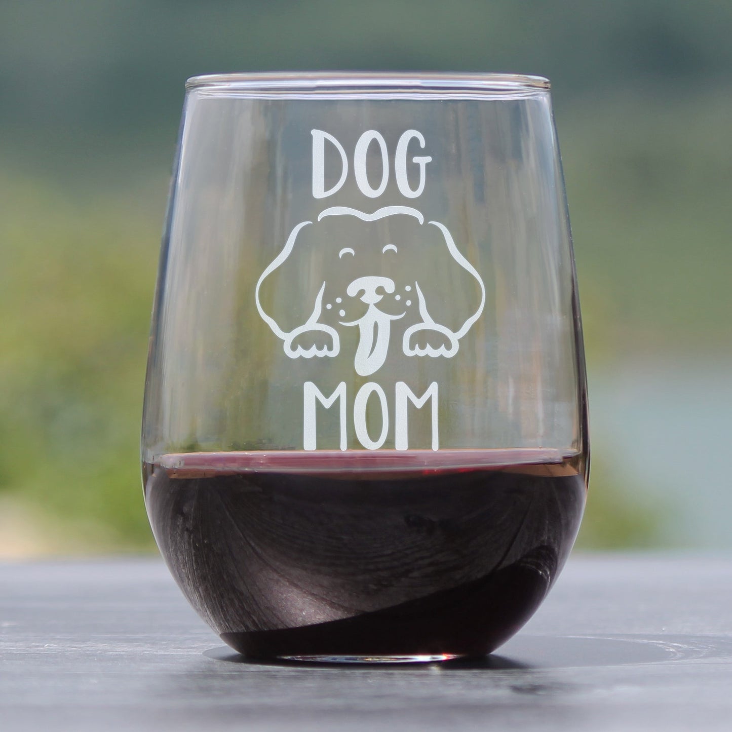 Dog Mom - Stemless Wine Glass - Cute Dog Lover Gifts for Women - Large 17 Ounce