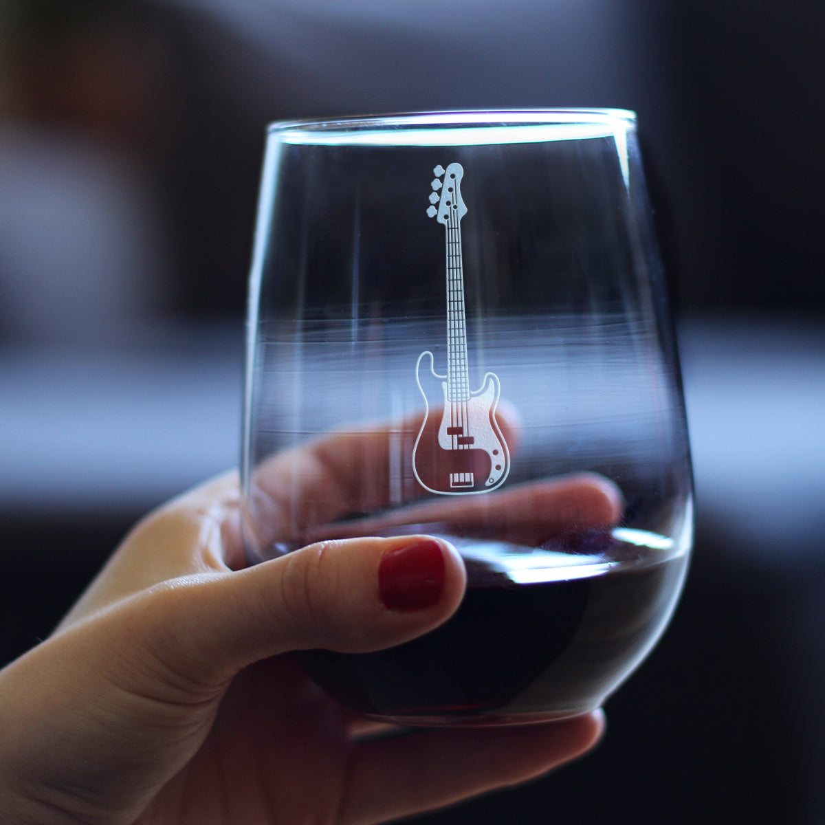 Electric Bass Stemless Wine Glass - Music Gifts for Bass Players, Teachers and Musical Accessories for Musicians that Play Bass Guitar - Large 17 Oz Glasses