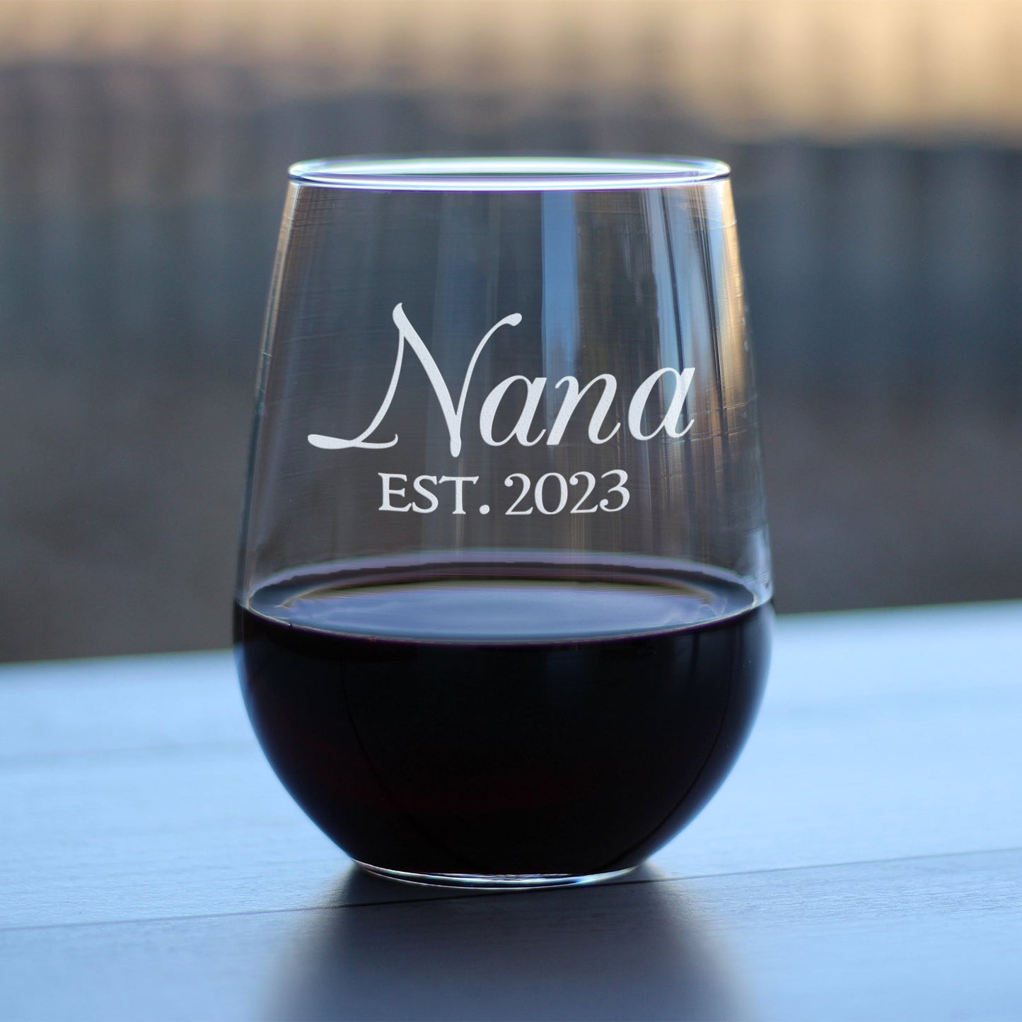 Nana Est. 2023 - No Swirls - 17 Ounce Stemless Wine Glass