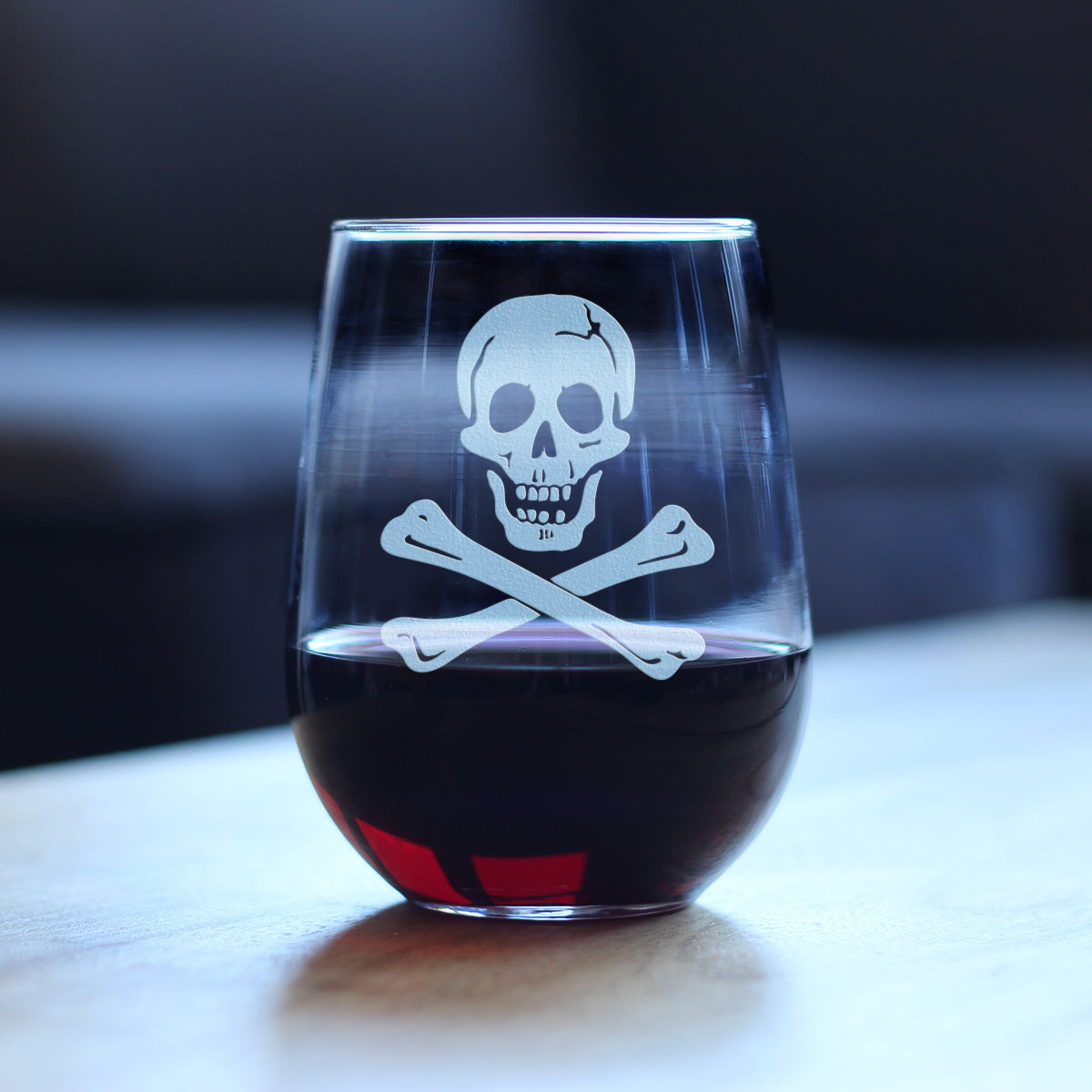 Skull and Crossbones Stemless Wine Glass - Skull Decor and Jolly Roger Flag Gifts - Large 17 Oz Glasses