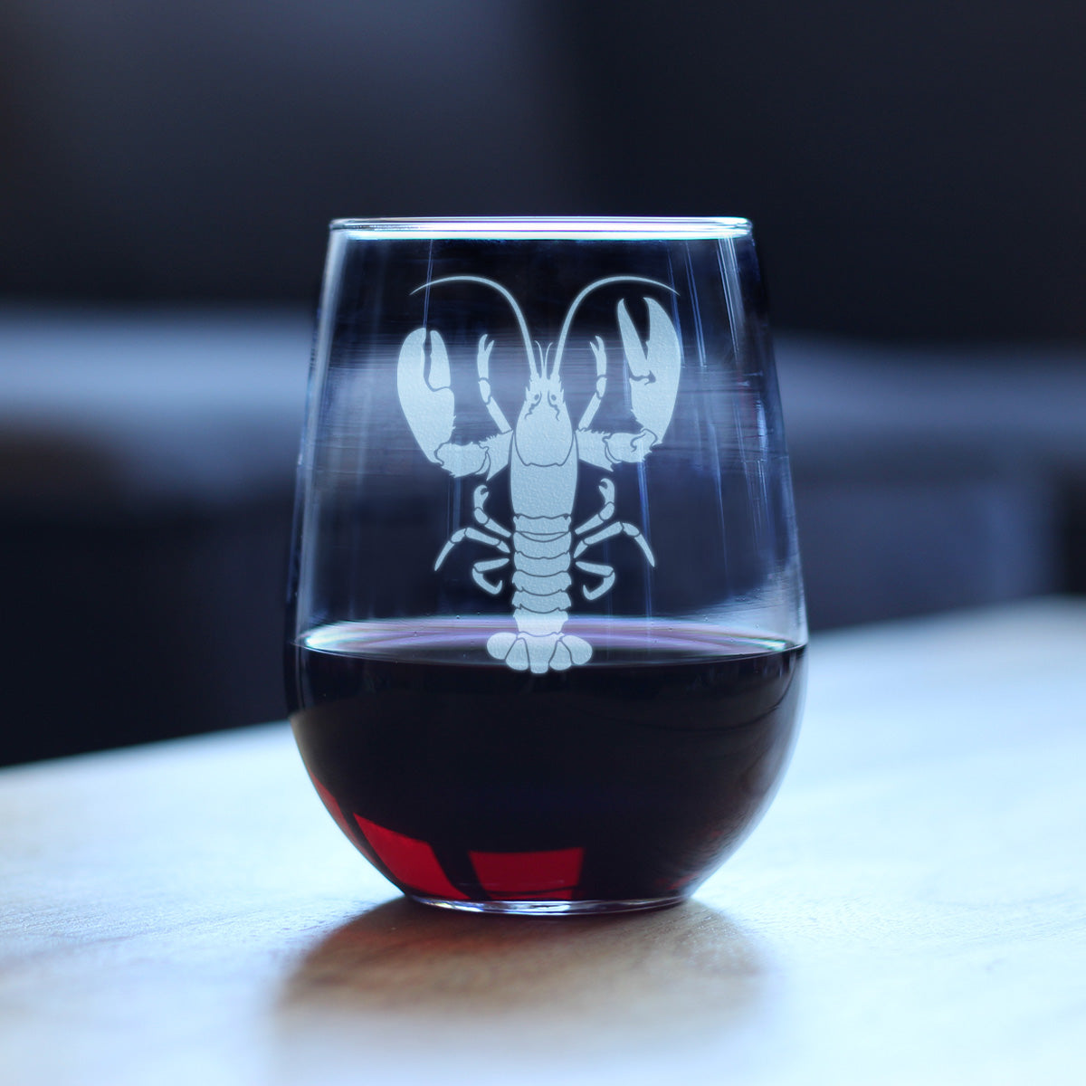 Lobster Engraved Stemless Wine Glass Lobster Gifts, Maine Souvenirs and Decor Large Wine Glasses - 17 oz