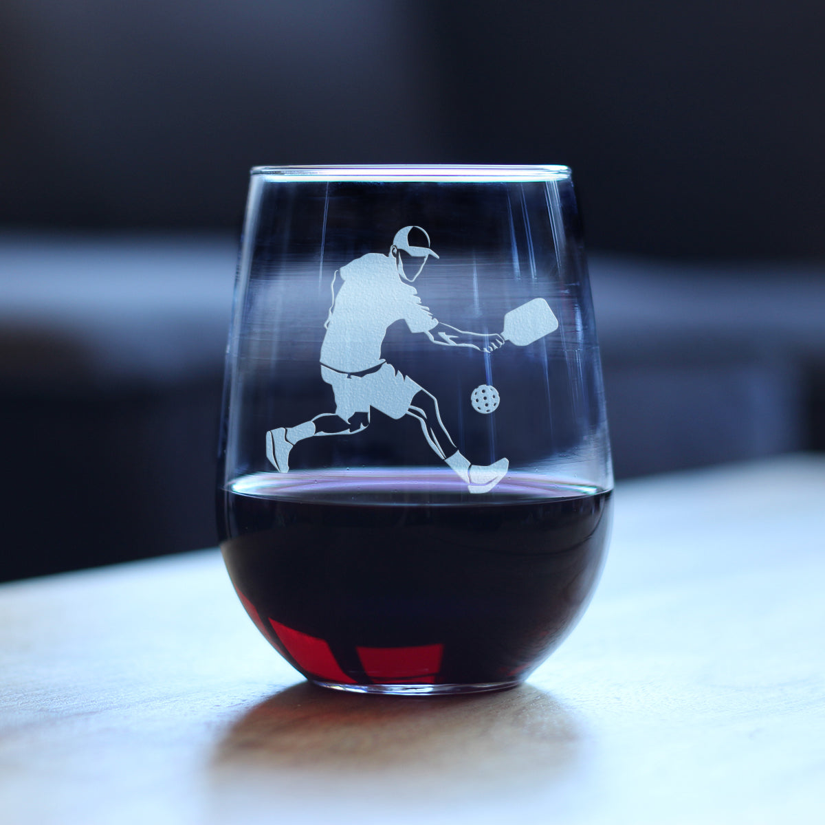 Pickleball Player Man Stemless Wine Glass - Pickleball Gifts and Decor for Men - Large 17 Oz Glasses