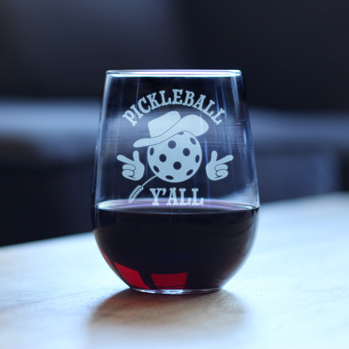 Pickleball Y'all Engraved Stemless Wine Glass Gifts Funny Pickleball Gifts Large Wine Glasses - 17 oz