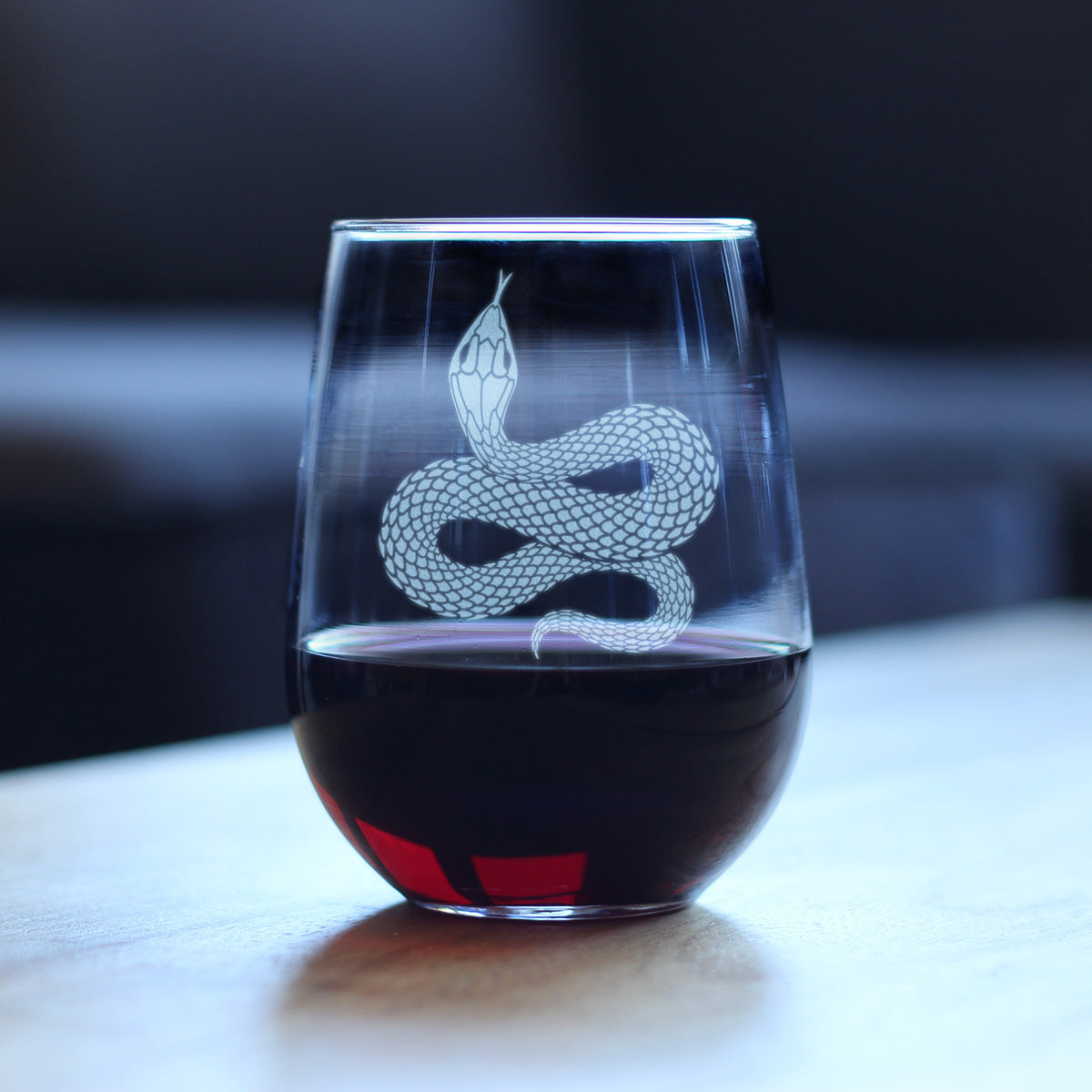 Snake Engraved Stemless Wine Glass Reptile Decor and Gifts for Snake Lovers Large Wine Glasses - 17 oz