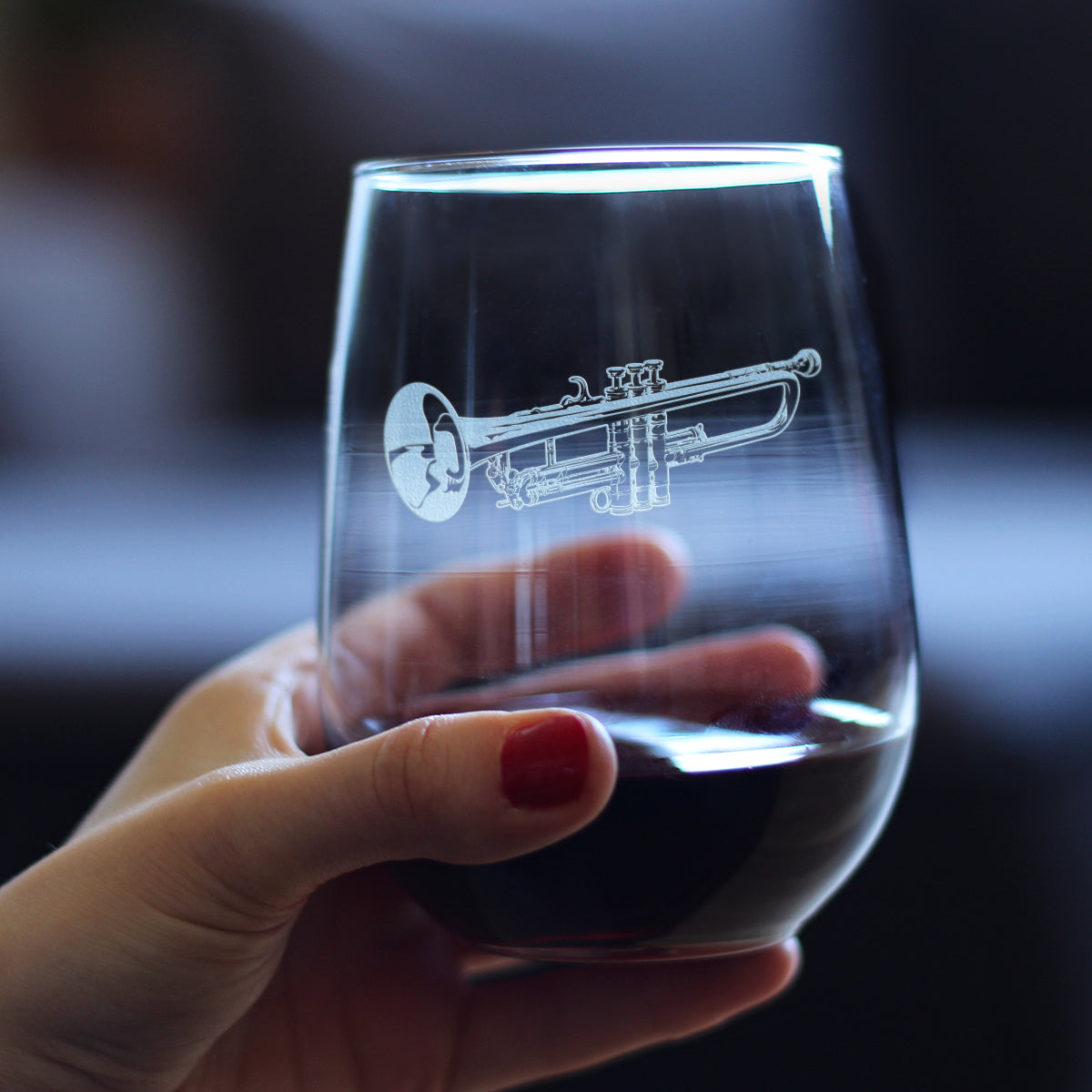 Trumpet Stemless Wine Glass - Music Gifts for Trumpet Players, Teachers and Musical Accessories for Musicians that Play Trumpets - Large 17 Oz Glasses