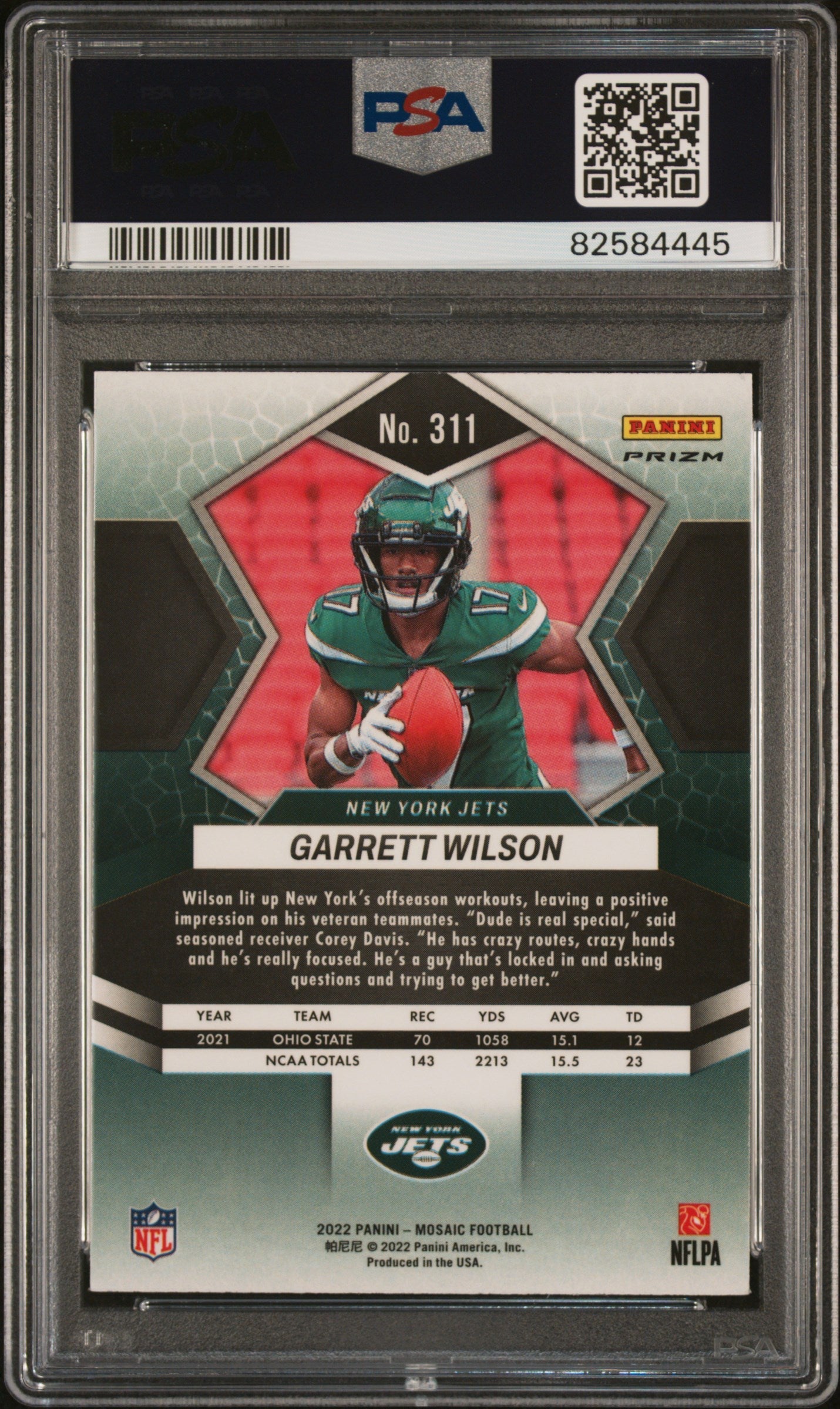 Graded 2022 Panini Mosaic Garrett Wilson #311 Green Mosaic Rookie RC Football Card PSA 10 Gem Mint