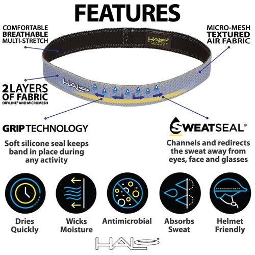 Grey AIR Halo Slim - 1" wide pullover Headband