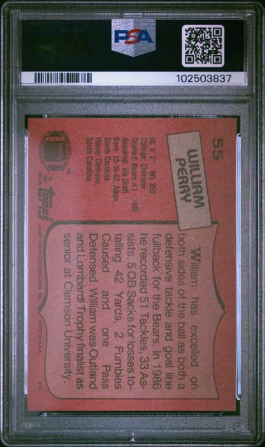 Graded 1987 Topps William The Refrigerator Perry #55 Football Card PSA 10 Gem Mint
