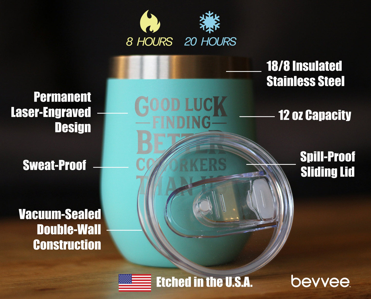Good Luck Finding Better Coworkers Than Us - Wine Tumbler Glass with Sliding Lid - Stainless Steel Insulated Mug - Gift for Coworkers Leaving