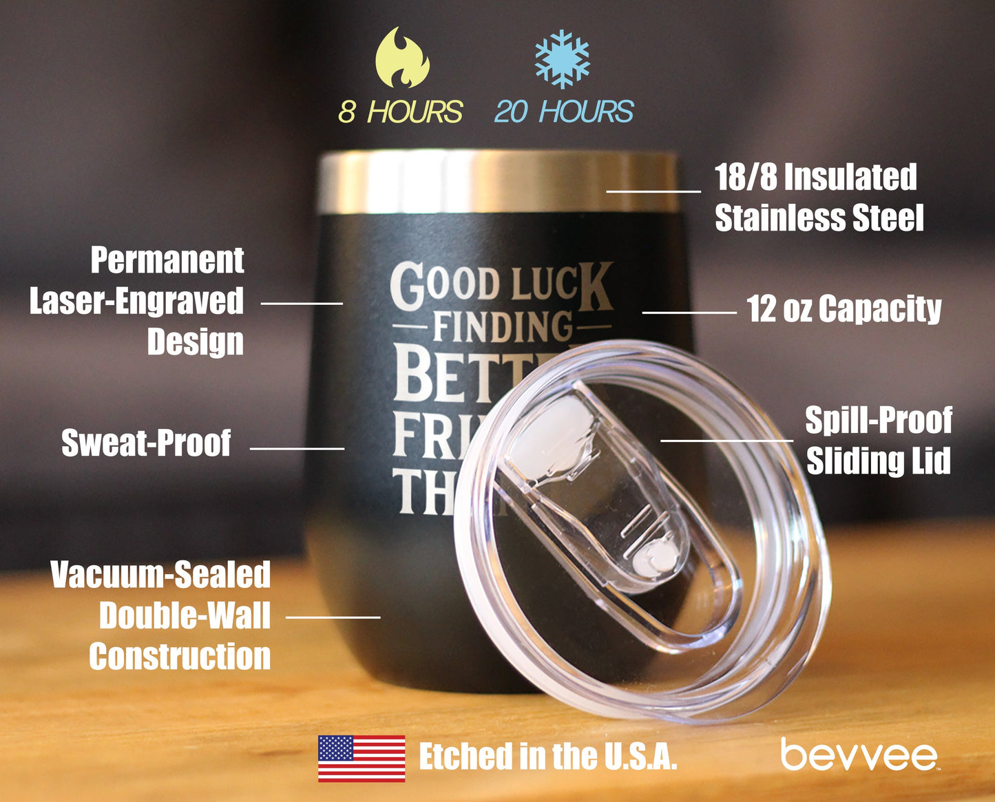 Good Luck Finding Better Friends Than Us - Wine Tumbler Glass with Sliding Lid - Stainless Steel Insulated Mug - Funny Farewell Gift For Best Friend Moving Away