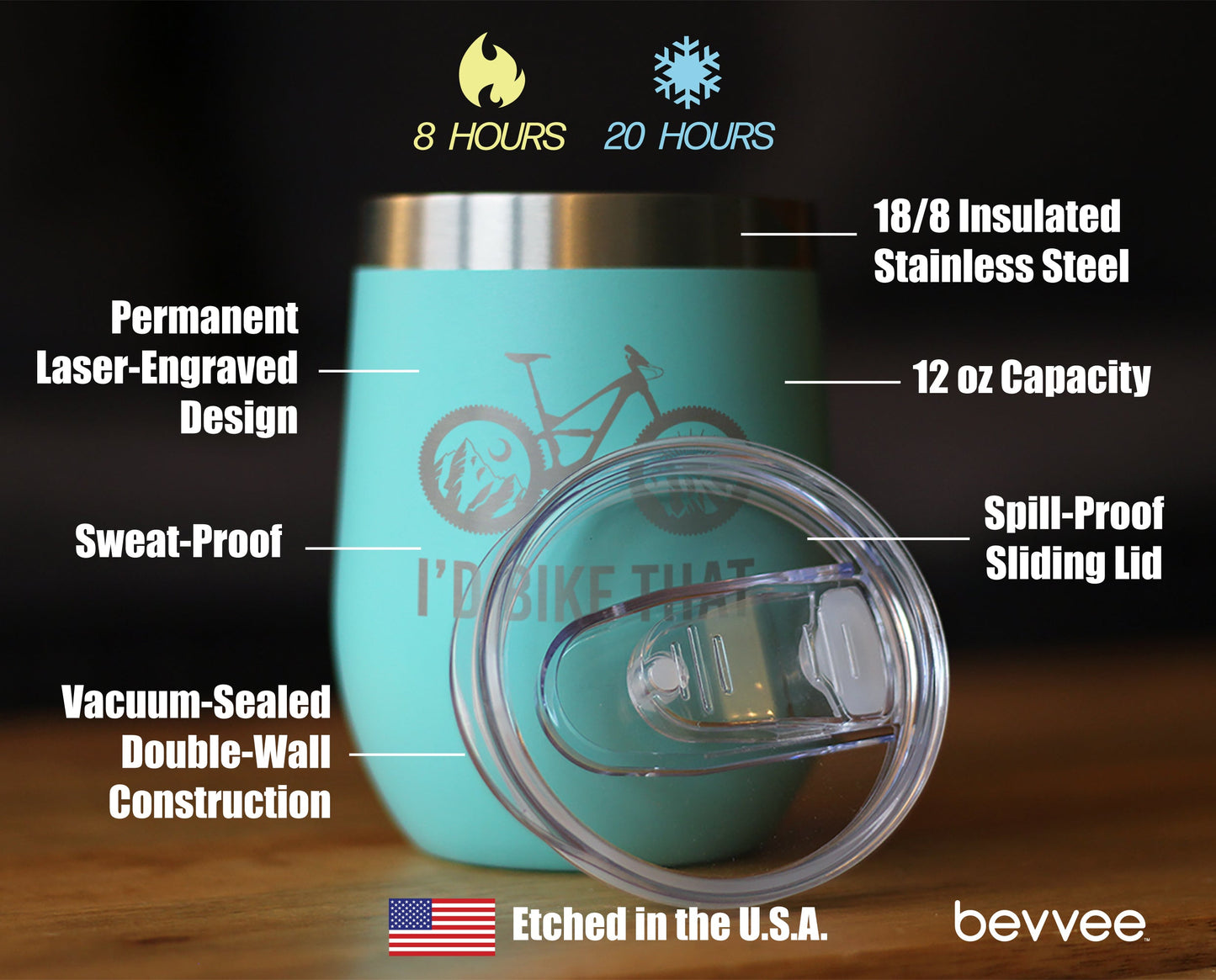 I'd Bike That - Wine Tumbler Glass with Sliding Lid - Stainless Steel Insulated Mug - Cool Bicycle Themed Decor & Gifts for Mountain Bikers