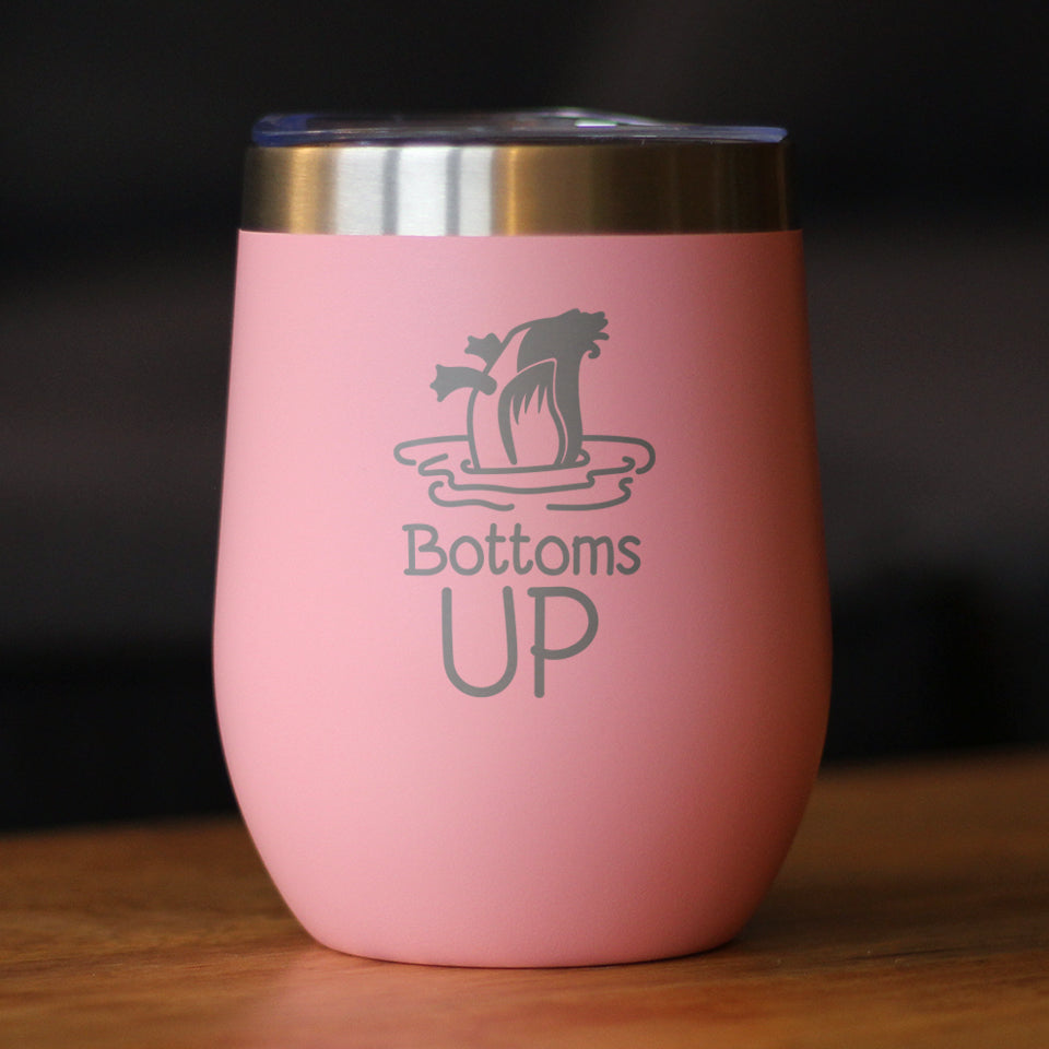 Bottoms Up - Wine Tumbler Glass with Sliding Lid - Stainless Steel Insulated Mug - Funny Ducks Gift for Women and Men