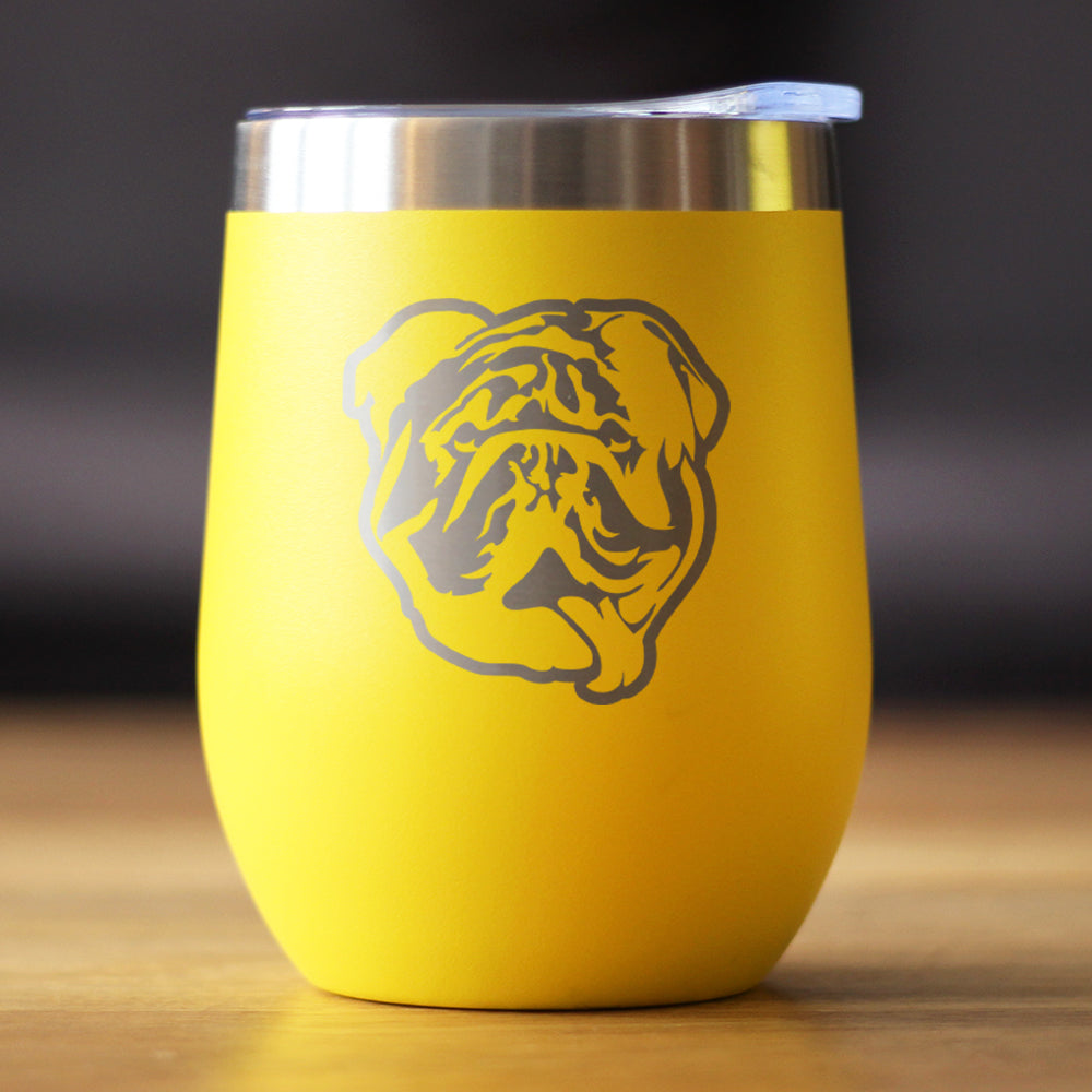 Bulldog Wine Tumbler with Sliding Lid - Stemless Stainless Steel Insulated Cup - English Bulldogs Outdoor Camping Mug