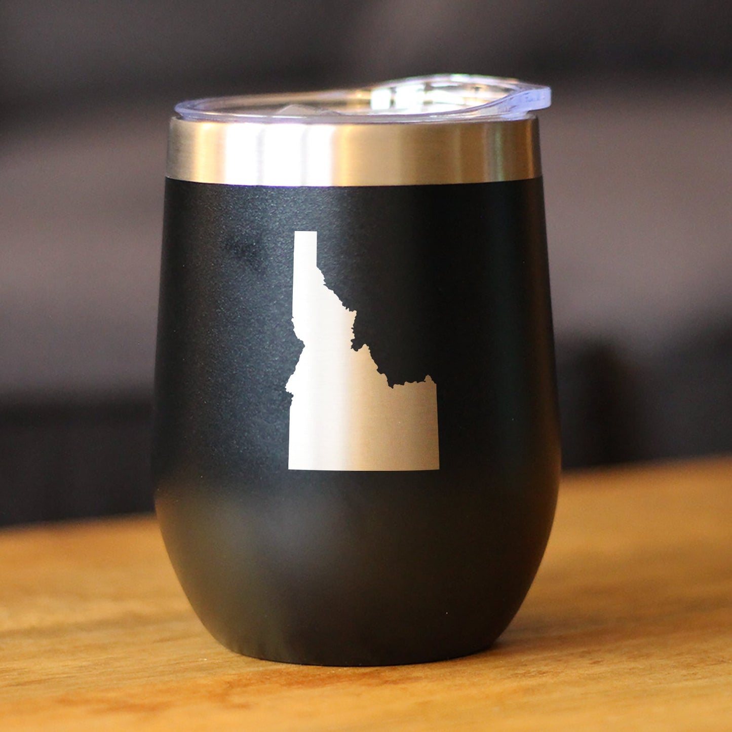 Idaho State Outline - Wine Tumbler Glass with Sliding Lid - Stainless Steel Travel Mug - Idaho Gifts for Women and Men
