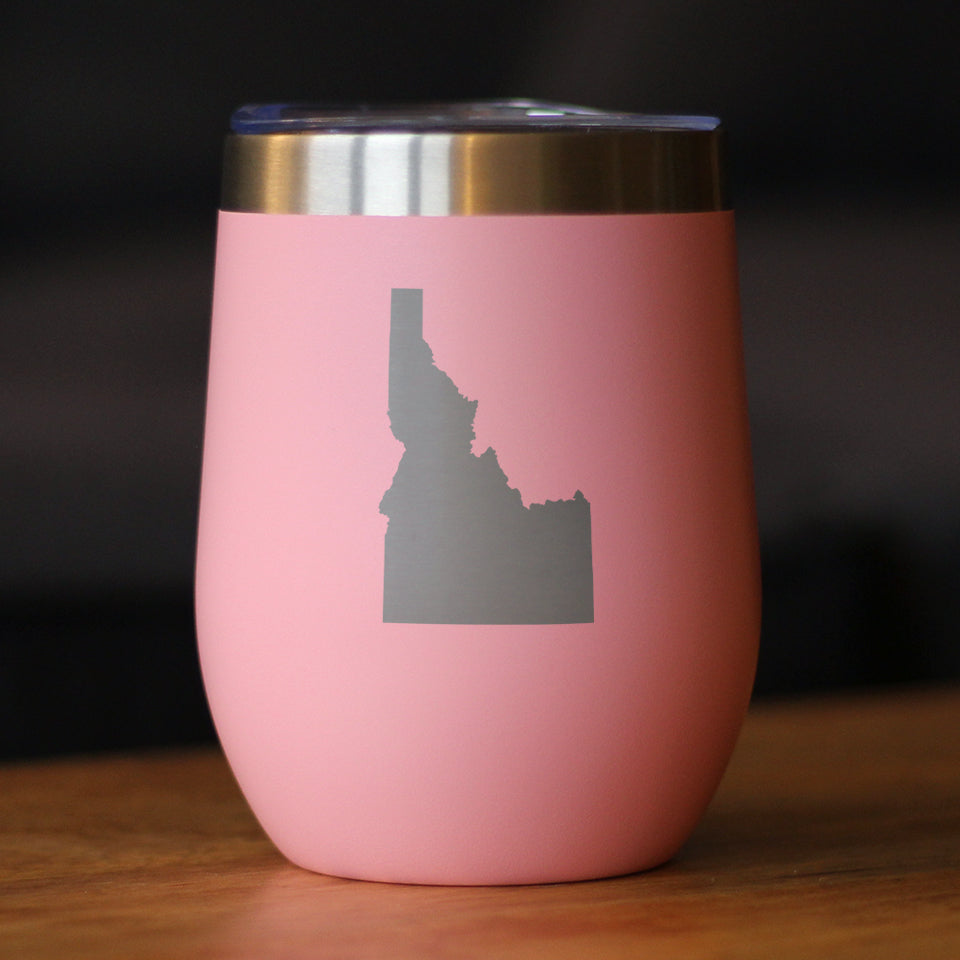 Idaho State Outline - Wine Tumbler Glass with Sliding Lid - Stainless Steel Travel Mug - Idaho Gifts for Women and Men