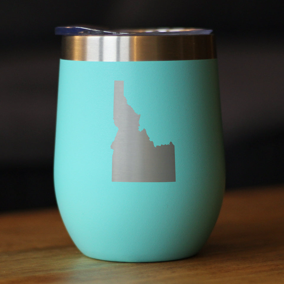 Idaho State Outline - Wine Tumbler Glass with Sliding Lid - Stainless Steel Travel Mug - Idaho Gifts for Women and Men