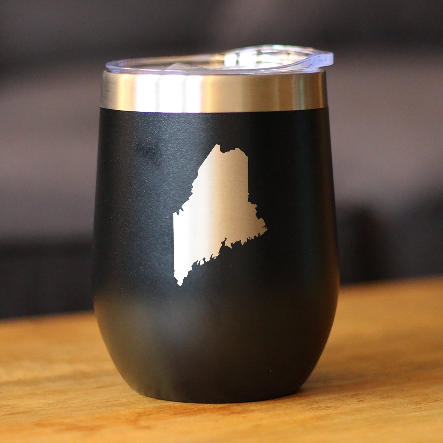 Maine State Outline - Wine Tumbler Glass with Sliding Lid - Stainless Steel Travel Mug - Maine Gifts for Women and Men Mainers