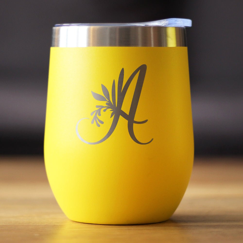 Monogram Floral Initial Letter A - Wine Tumbler