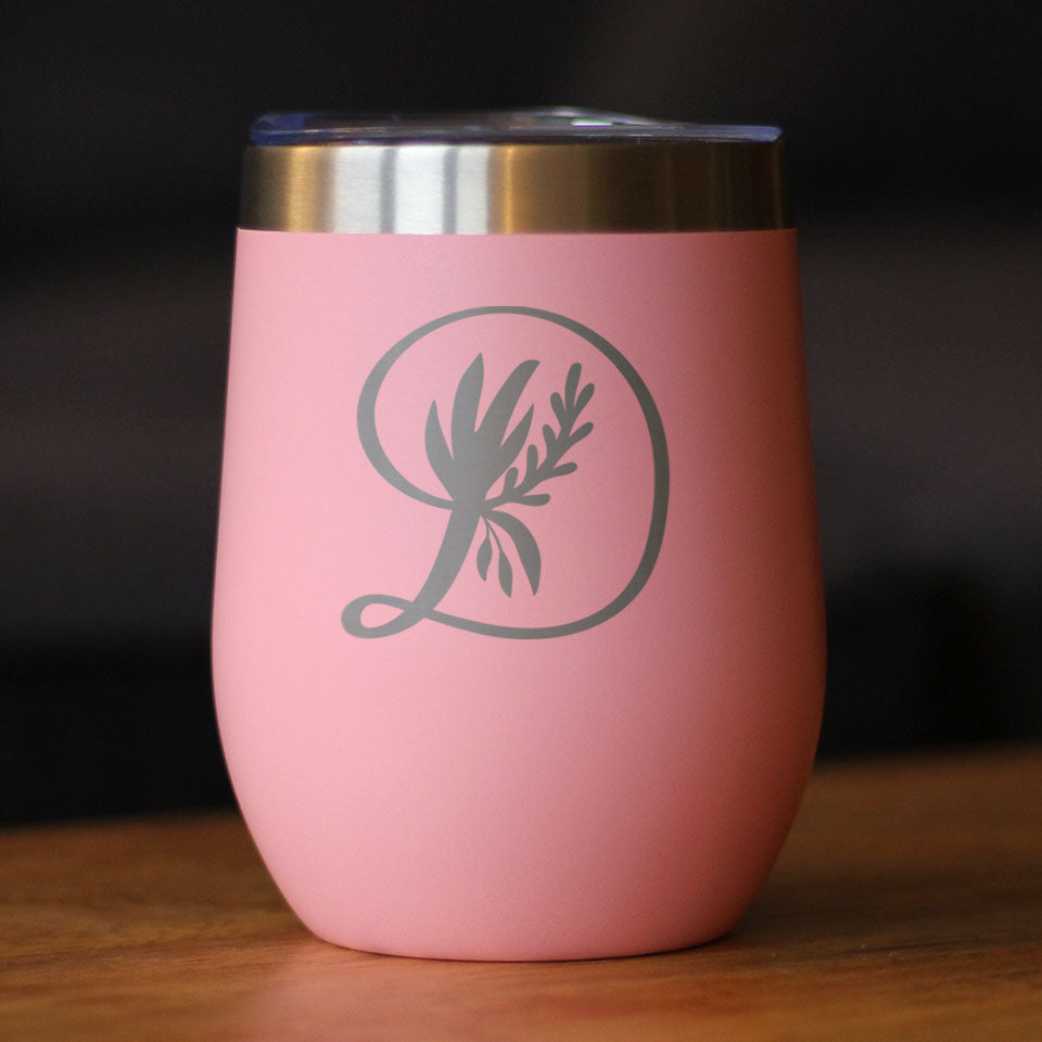 Monogram Floral Initial Letter D - Wine Tumbler