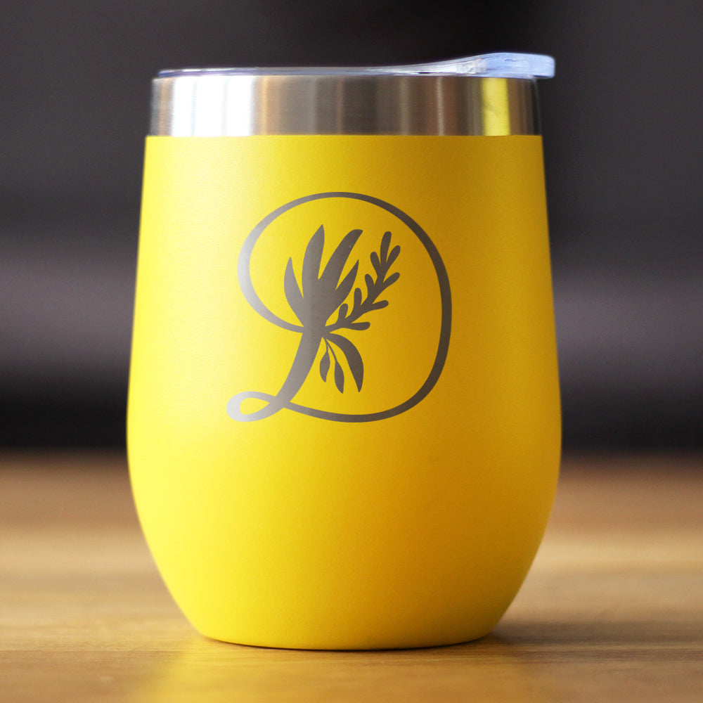 Monogram Floral Initial Letter D - Wine Tumbler