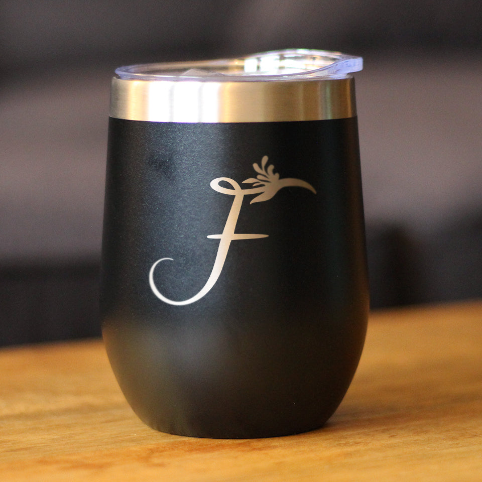 Monogram Floral Initial Letter F - Wine Tumbler