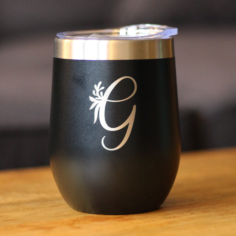 Monogram Floral Initial Letter G - Wine Tumbler