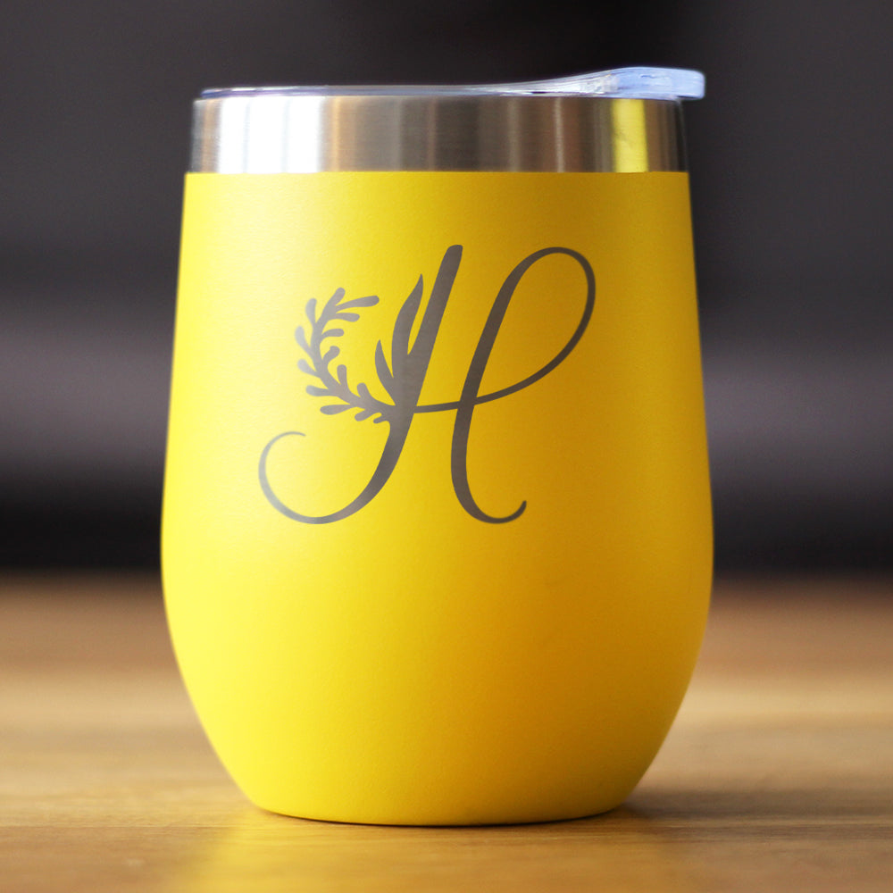 Monogram Floral Initial Letter H - Wine Tumbler