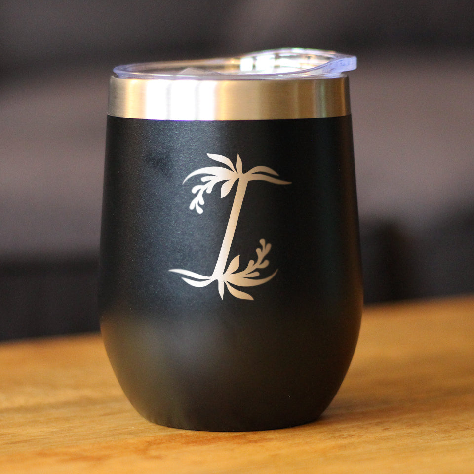 Monogram Floral Initial Letter I - Wine Tumbler