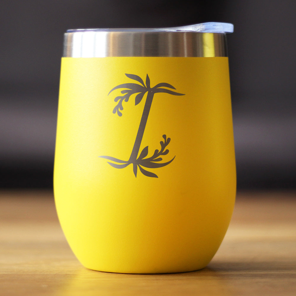 Monogram Floral Initial Letter I - Wine Tumbler