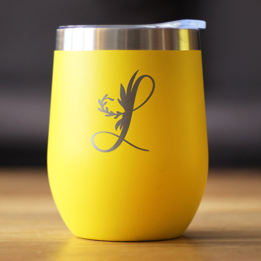 Monogram Floral Initial Letter L - Wine Tumbler