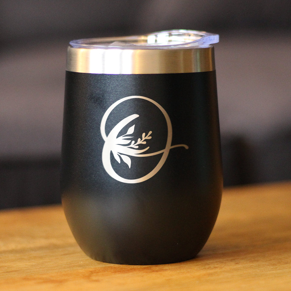 Monogram Floral Initial Letter O - Wine Tumbler
