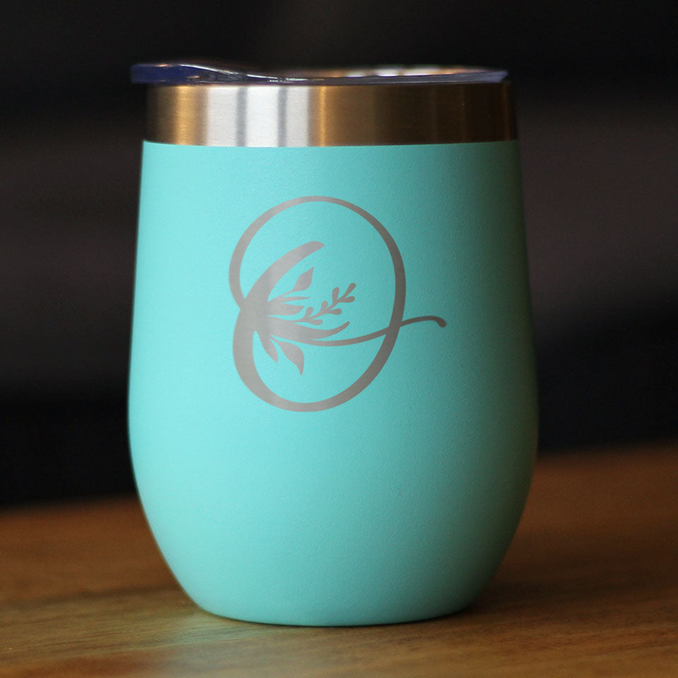 Monogram Floral Initial Letter O - Wine Tumbler