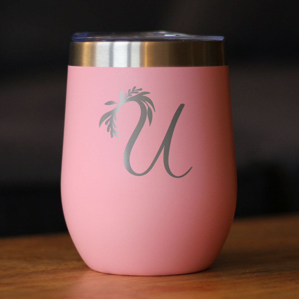 Monogram Floral Initial Letter U - Wine Tumbler
