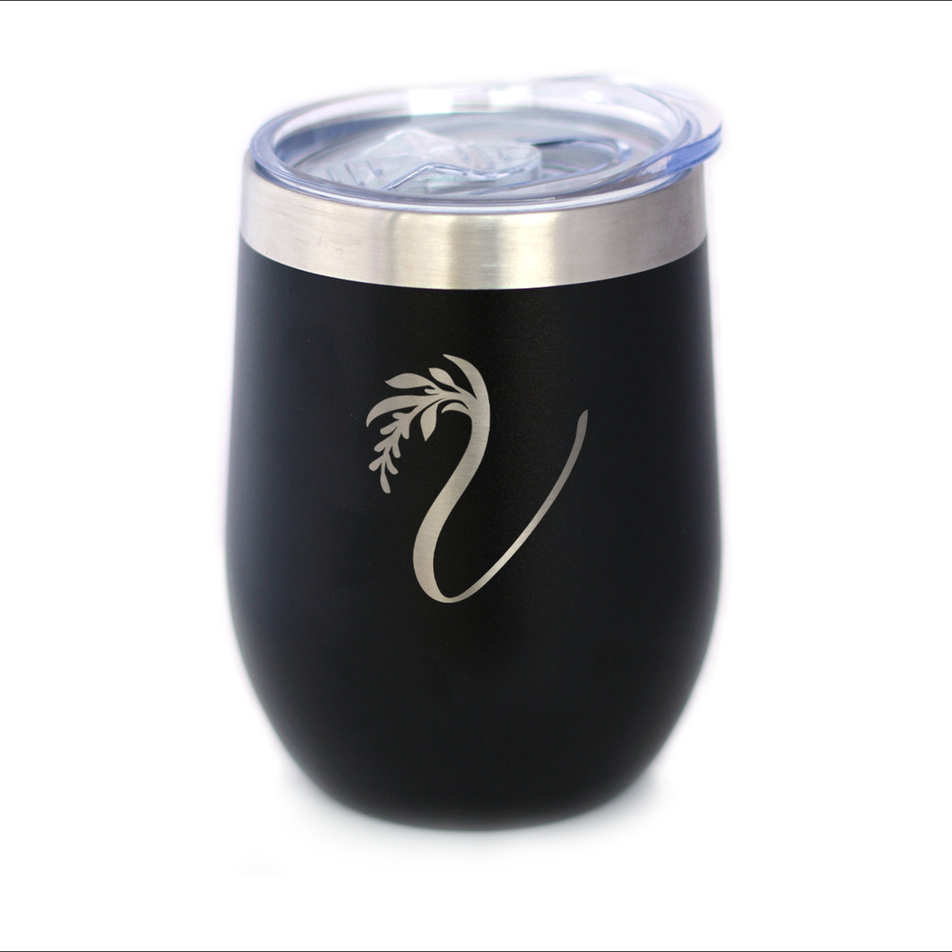 Monogram Floral Initial Letter V - Wine Tumbler