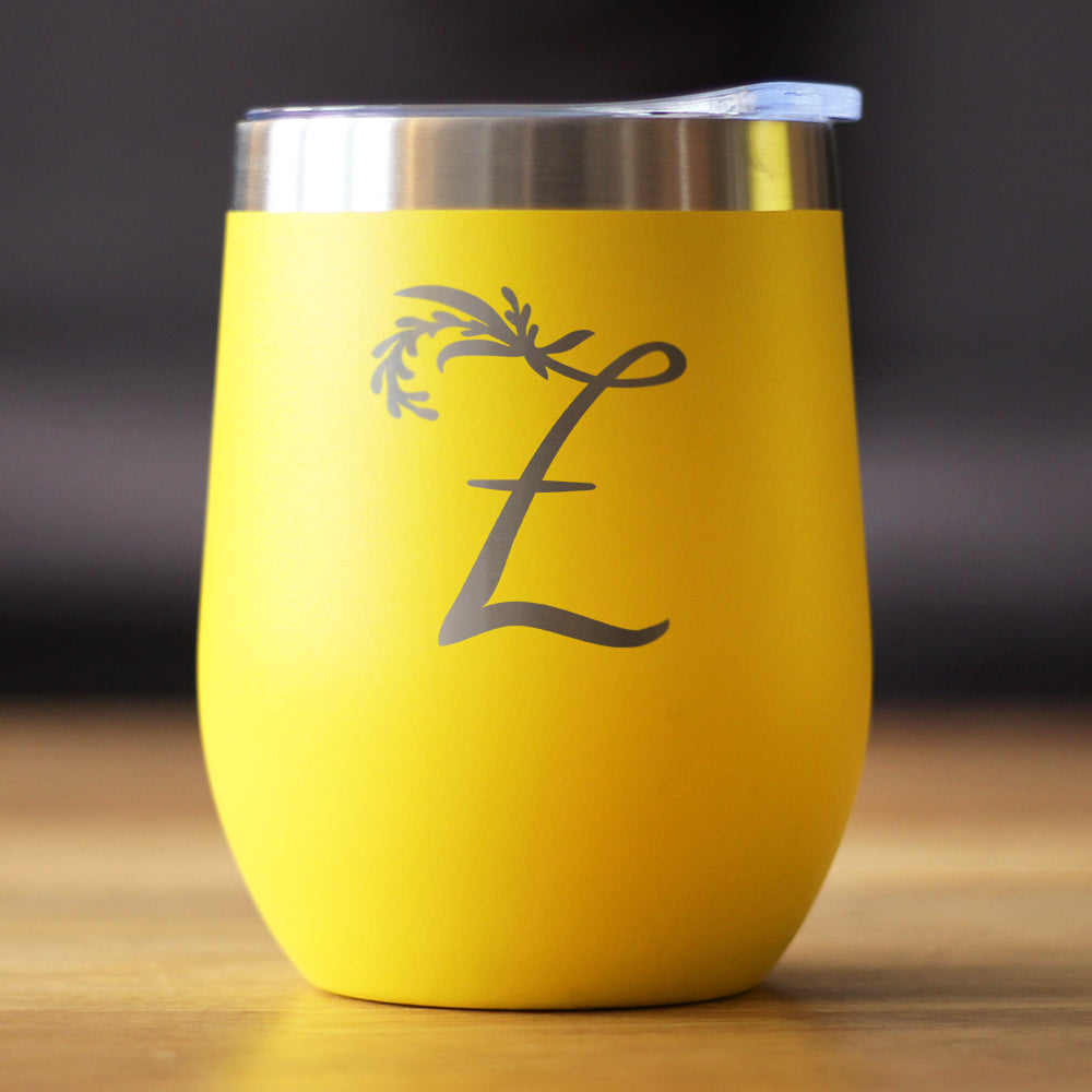 Monogram Floral Initial Letter Z - Wine Tumbler