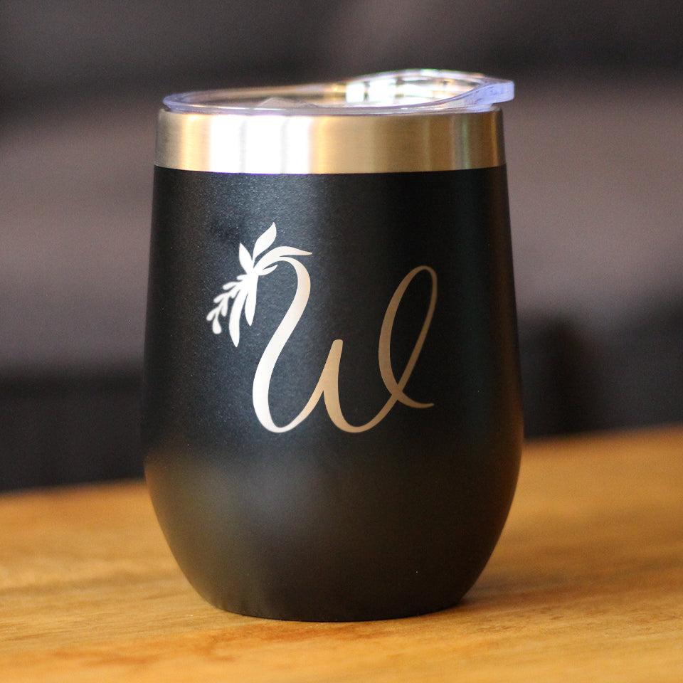 Monogram Floral Initial Letter W - Wine Tumbler