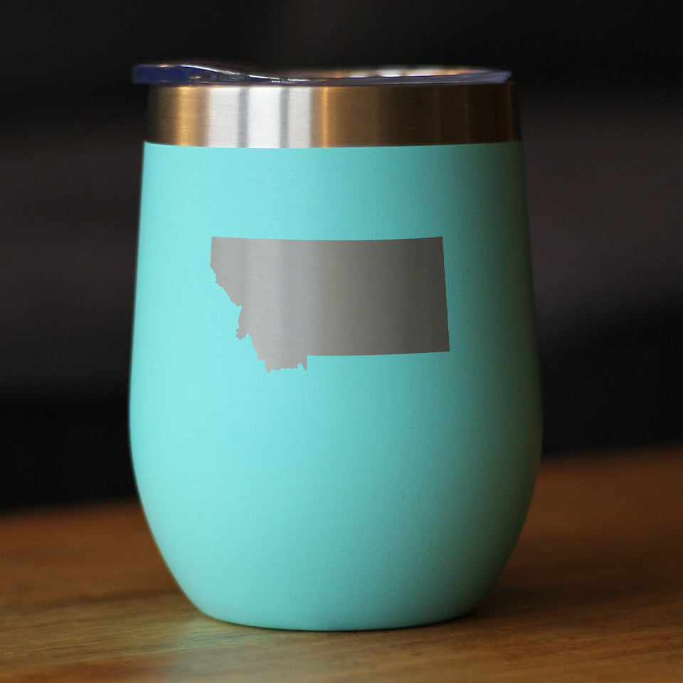 Montana State Outline - Wine Tumbler Glass with Sliding Lid - Stainless Steel Insulated Mug - Montana Gifts for Women and Men Montanans