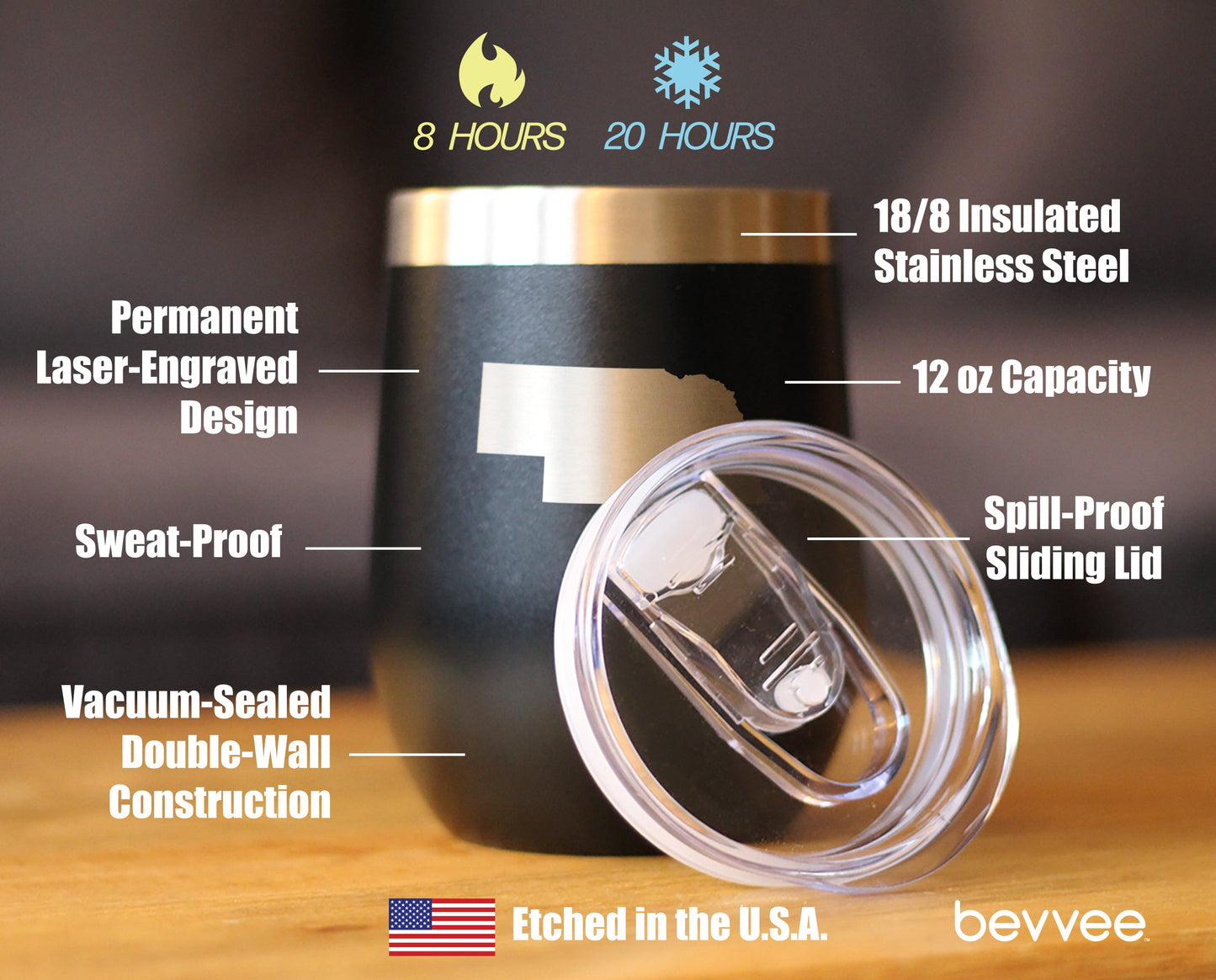 Nebraska State Outline - Wine Tumbler